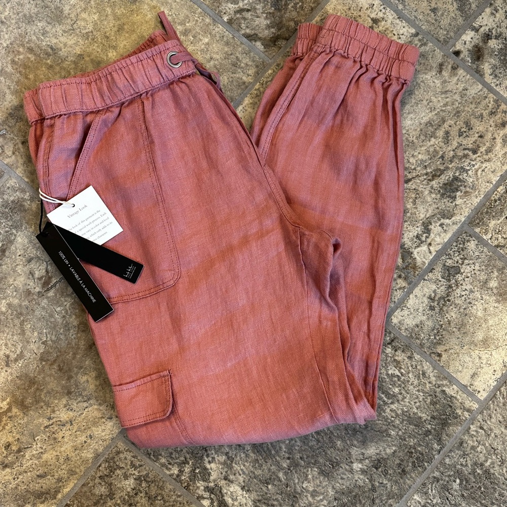 Nicole Miller NY 100% Linen Cargo Pants